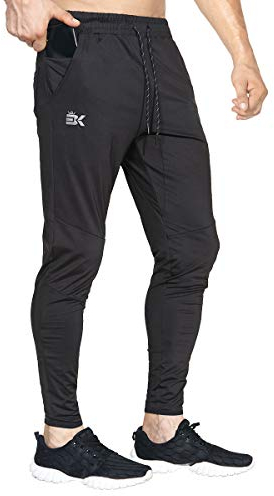 BROKIG Mens Stretch Running Tracksuit Bottoms, Lightweight Gym Trousers Sports Joggers Jogging Pants (Black,Medium)