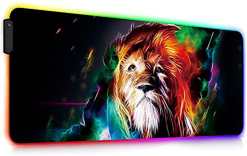 DORRISO Tappetino per Mouse Gaming RGB Grande Mouse Pad 12 LED Effetti Luce Superficie Liscio XXL 800x300x4mm Computer PC e Laptop Tappetino per Mouse Leone