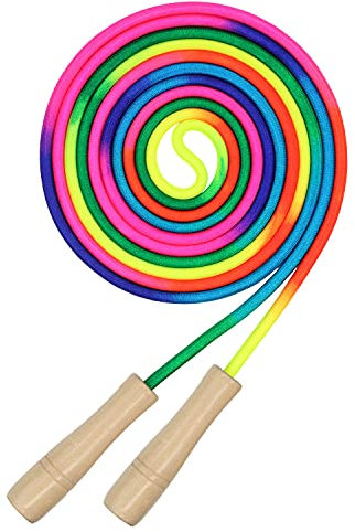 16 FT Long Jump Rope for Kids, 1 Pack Double Dutch Skipping Rope with Wooden Handle, Multiplayer Rainbow Jumping Rope for Outdoor Fun, School Sport, Party Game