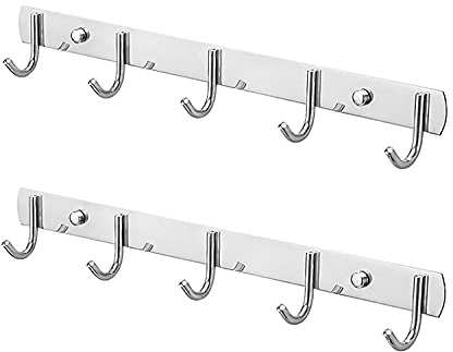 Luchs 2er Set 5-er Hakenleiste Kleiderhaken mit 5 Haken aus Edelstahl (SUS304) Garderobenhaken Handtuchhalter Garderobenleiste Mehrzweckhaken (5er Hakenleisten Runde Haken)