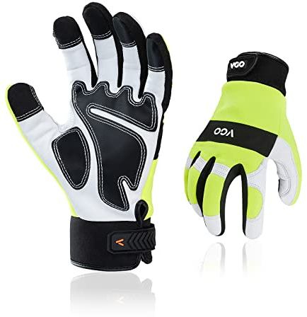 Vgo... 1 Paar Sicherheitshandschuhe, Mechanikerhandschuhe, Mehrzweckhandschuhe, Ziegenleder-Handschuhe, Rigger-Handschuhe, mittlere Beanspruchung (Größe M, fluoreszierendes Grün, GA9769)
