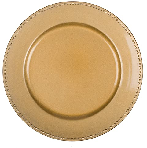 MAONAME 13 Gold Charger Plates Set of 6, Round Dinner Chargers with Beaded Rim, Plastic Table Chargers for Wedding, Party