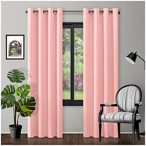 Eyelet Top Blackout Curtains Large Door Thermal Insulated Panels For Bedroom/Living Room, Blush Pink, 90X90 Inch
