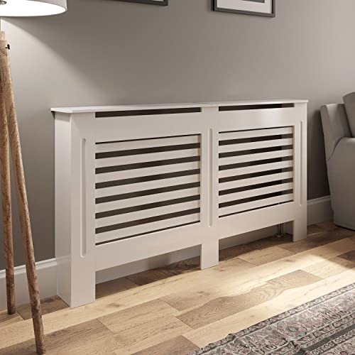 DuraTherm® Radiator Cover White Painted Modern Horizontal Slat Shelves MDF Cabinet Shelf for Radiators, Living Rooms, Bedrooms, Large (W: 152cm / H: 81.5cm / D: 19cm)