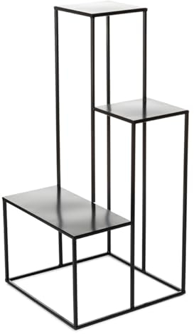 HowHomely 3-stufige Metall Blumentreppe - Schwarz Pflanzentreppe 85 cm Hoch - Blumenregal mit 2 kleineren und 1 breiteren Platte - Blumenständer für die Innendekoration