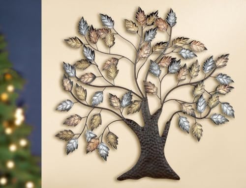 GILDE Wandrelief Baum braun mit antik Gold-/silberfarbenen Blättern H: 70 cm B: 72 cm T: 1cm 67481