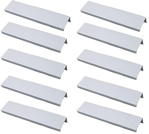 Marguerasw - Juego de 10 manijas de perfil para muebles de cocina, mango invisible para muebles cepillado, mango de muebles de plata, aleación de aluminio, distancia entre ejes, 64 mm