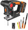 WORX 18V（20V MAX） Multi Purposed Saw WX550.4 Jigsaw & Reciprocating Saw 2-in-1, Quick Blade Change, LED Light, Variable Speed Control, 5* Blades, PowerShare, 1 * 2.0Ah Battery, 1 * 2A Charger