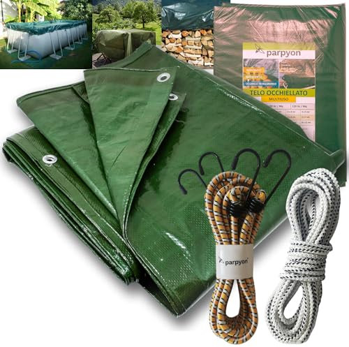 Parpyon® Telo impermeabile esterno Rinforzato da 120gr/mq telo copritutto telone occhiellato ombreggiante per gazebo piscina campeggio mobili giardino (120Gr, 3x4)