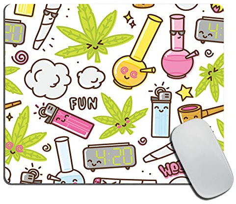 Tapis de souris de jeu avec motif de feuilles vertes blanc pour ordinateurs de bureau et ordinateurs portables avec motifs imprimés, base en caoutchouc antidérapant, 24 x 20 x 0,3 cm