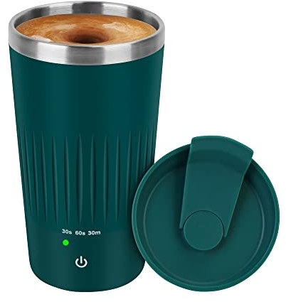 VAlinks Self Stirring Coffee Mug - Rechargeable Stainless Steel Auto Self Mixing Cup with Lid, 400ml/13.5oz Coffee Travel Mugs To Stir Coffee, Mixed Milk, Tea for Women Men Office Car Use, Dark Green