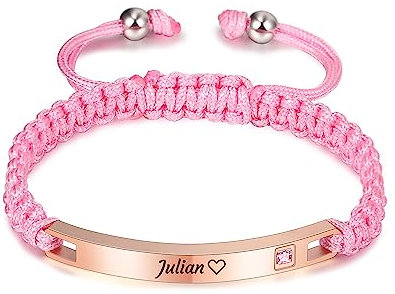 AOTXOXTOA Pulsera Personalizada Nombre Grabado para Las Mujeres Hombres NiñAs NiñOs Parejas Amantes Tobillera Ajustable Hecho A Mano De JoyeríA De Cuerda Trenzada Etiqueta De Acero Inoxidable