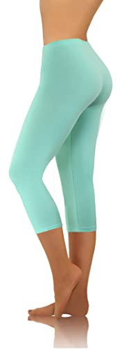 sesto senso Damen Leggings Mint 3/4 Capri Baumwolle Mädchen Fitnesshose Sporthose Bunte Yoga L Mint
