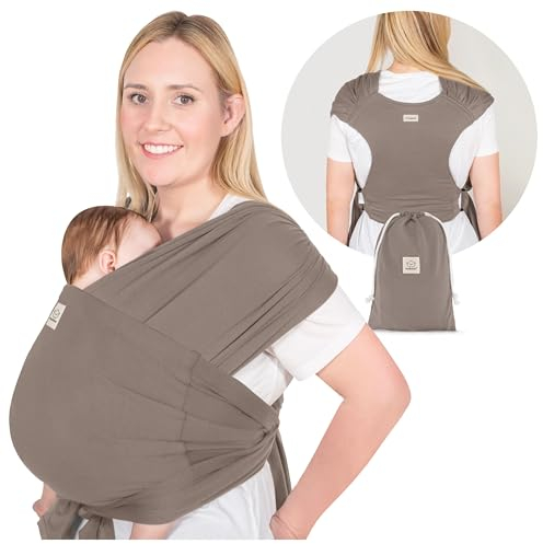 KeaBabies Tragetuch Baby Neugeboren - D-Lite Elastisches Baby Tragetuch Neugeborene, Einfach Anzuziehen Babytrage Neugeborene Ab Geburt, Ring-Trage Babytragetuch Ohne Binden (Copper Gray)