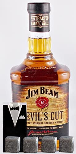 Jim Beam Devil`s Cut Kentucky Straight Bourbon Whiskey + 4 Whisky Kühlsteine im Smoking