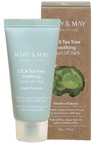Mary&May Vegan Cica TeaTree Soothing Wash Off Pack - Centella Asiatica Extract, Tea Tree, Soothing, Pore Care, Trouble Relief, Mask Wash Off - Vegan, EWG Ingredients, 30g
