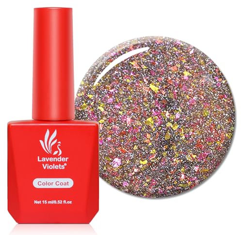 Lavender Violets 15ml Gel Nail Polish Sparkling Rose Gold Petals Glitter Essential UV LED Soak Off Nail Lamp Curing Manicure Pedicure Larger Content Salon Quality Luxury A0641