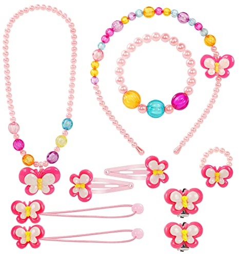 OSDUE Schmetterling Schmuckset Mädchen, Schmetterling Kinderschmuck Enthalten Halskette, Ringe, Armbänder, Ohrring,Kinderschmuck Set für Party Dress Up Geschenk (10 Stück)