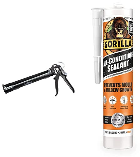 ProDec Advance Heavy Duty Revolving Caulking Gun for Applying 400ml and 310ml Cartridge Caulks, Sealants, Silicones, Adhesives & Gorilla 1144010 All Conditions Sealant Silicone White 295ml