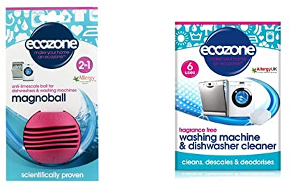 EcoZone Magnoball Anti-Limescale Device for Dishwashers & Washing Machines & Washing Machine and Dishwasher Cleaner Tablets, Blue, Pack of 6