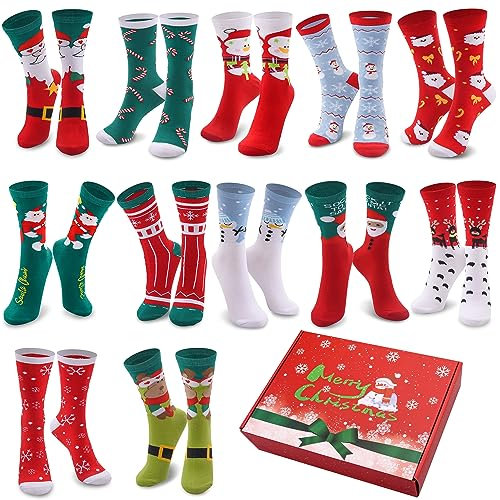 Duufin 12 Paires Chaussettes de Noël Chaussettes Hiver Chaudes Chaussettes Coton Chaussette pour Femmes Filles