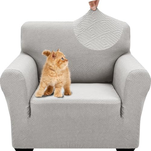 YSTELLAA Sofa Überzug 1 Sitzer, Stretch Sesselschoner, Sofaschoner rutschfest Mit Armlehne, Universal Sofabezug, Dicke Sofabezug Für Hunde Katzen Und Haustiere, Waschbare Sofa Cover, Silber Grau