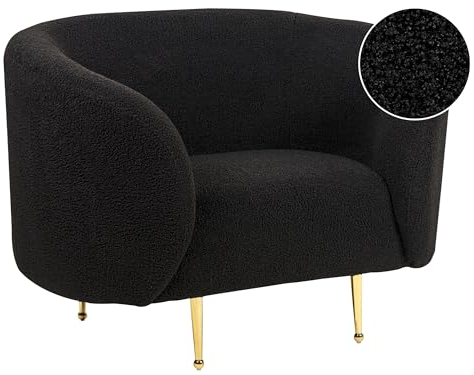 Beliani Sessel im Art-Déco-Stil mit Armlehnen Metallbeine Bouclé schwarz modern Loen