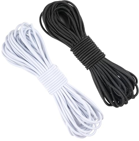 2PCS Elastic Cord 3mm,16 Meter Elastic Nylon Cord, Elastic String Stretchy Cord for Sewing, Mask, Party Cap, Clothesline, Camping, Trailer, Shoe Laces, Cargo Net, DIY items(BLACK & WHITE)