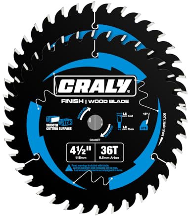 CRALY 4-1/2 Inch 36 Teeth Fine Finish Wood Cutting Circular Saw Blade, 9.5 mm Arbor, Carbide Tipped, Thin Kerf, Black Ice Coating, for Plywood, MDF, OSB, Laminated(C0436FF-2)