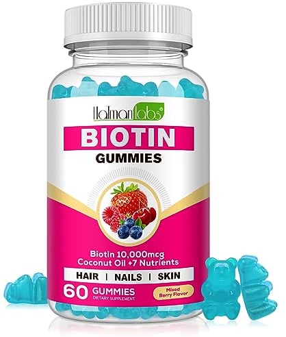 Biotin Hair Growth Supplement 10,000 mcg-Chewable Biotin Gummies for Skin, Hair & Nails-Hair Vitamins for Growth and Hair Loss with Coconut Oil, Vitamin B6, C, & E