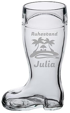 LUXENTU Bierstiefel mit Gravur, Bierglas mit 0,5 Liter Füllstrich, Personalisiertes Glas mit Name & Kneipen-Motiv, Geschenk zum Vatertag/Geburtstag, Spülmaschinengeeignet, Palmen & Strand