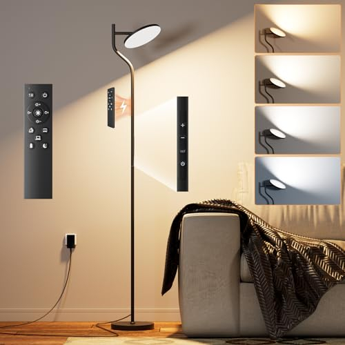 Nulmvic LED Stehlampe Wohnzimmer Dimmbar - 36W Drehbare Stehlampe Schwarz mit 4 Farben Stufenlosem Dimmen - Stehlampe mit Fernbedienung und Touch Steuerung für Wohnzimmer Schlafzimmer Büro