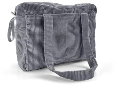 Albero Mio Kinderwagentasche | 38x30x14 cm | Kinderwagentasche | Kinderwagen-Organizer | Multifunktionale Kinderwagentasche | Tasche mit Taschen | Cord - 100% Baumwolle | Taschenorganizer | Grau