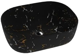 LAVITA Aufsatzwaschtisch Fuego Aufsatzwaschbecken Rechteckig Waschbecken ohne Überlauf und Hahnloch Aus hochwertigem Porzellan Waschtisch modernes Badkeramik Waschplatz 50x38,5x14,5 cm Schwarz