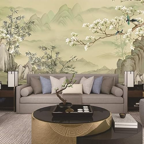 Papier Peint Paysage Vert Papier Peint Panoramique Papier Peint Intissé pour Salon Chambre Couloir Tapisserie Murales Papier Peint 3d Papier Peint Décoratif Murale 400x240cm