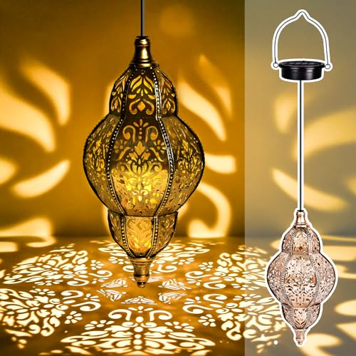 IEEILULU Lanterne Solaire Exterieur Jardin, Marocaine Lanterne Solaire Décorative, IP44 Étanche Résistantes aux Intempéries, Lampe Solaire Suspendue pour Jardin, Terrasse, Balcon (B)