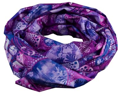 bettina bruder - Damen-Loop Schlauchschal Blumen Schmetterlinge Batikmuster lila flieder bunt - 100% Baumwolle