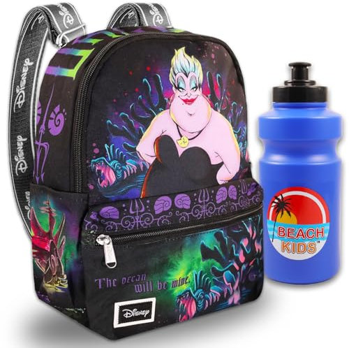 Disney Villains Ursula Mini Backpack Set - Bundle with 13 Ursula Mini Backpack with Front Pocket Plus Water Bottle | Disney Villains Backpack for Kids, Ursula Backpack, Ursula Mini Backpack, Ursula