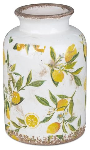 formano Deko Vase Vintage Lemon | Blumenvase mit Zitronen im Old Look | 21x13 cm