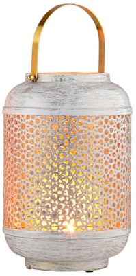 Marrakesch Boho Deko Windlicht Laterne 23cm rund aus Metall in weiß | Teelichthalter als Tischdeko Wohnzimmer Deko | Kerzenhalter Windlichter Anago als Balkon Terrasse & Garten Aesthetic Gartendeko