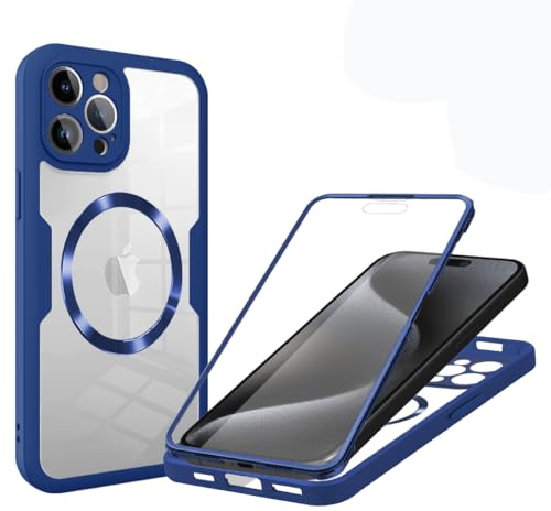 Magnetica Cover iPhone 11 Pro Max [Compatibile con Magsafe] Integrata 9H Vetro Temperato Schermo e Protezione Fotocamera, Custodia Antiurto 360 Gradi Fronte Retro Doppia Faccia Case -Blu