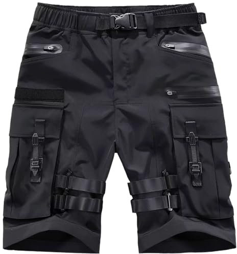 MQMYJSP Pantaloncini cargo tattici multi tasca da uomo estivi al ginocchio Hip Hop Streetwear, Nero , XS