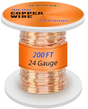UCINNOVATE 99.9% Pure Copper Wire for Gardening, 24 Gauge 0.5 mm x 61 m Solid Bare Copper Wire for Electroculture, Bonsai, Jewellery Making Beading DIY Craft Wire 24AWG Soft Pure Copper Wire Spool