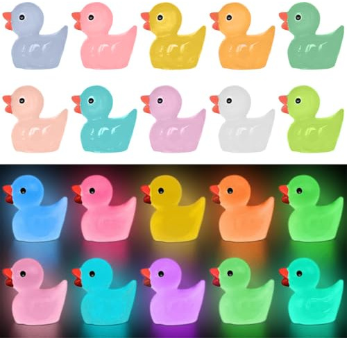 JEYORZY 100 Pieces Mini Canards Lumineux en RéSine, Figurines de Canard Coloré, Mini Canard Décoratif Mignon, pour DIY, Décorations de Fête d'anniversaire, Aménagement de Jardin, Noël, Halloween