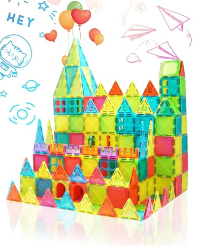 Magnetische Bausteine,82 Teile Montessori Spielzeug ab 3 Jahre,7.5 CM Magnete Kinder Magnetic Spiel Bauklötze für Jungen Mädchen,Magnetspiel Sensorik Spielzeug Geschenk für Kinder 4 5 6 7 8 9 Jahre