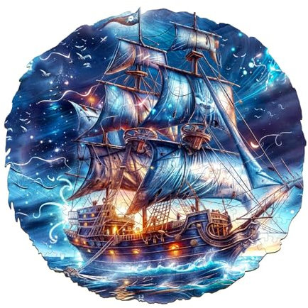 Blumuze Holzpuzzle Erwachsene, Blaue Reise Holz Puzzle, Holzpuzzle Einzigartige Tierform Puzzleteile,Blue Voyage Puzzle Holz Erwachsene mit Geschenkbox aus Holz 300 Stück(L-13.4 * 13.1in)