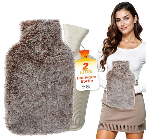 LKH Hot Water Bottle with Cover UK Cosy Pocket 2L Hot Water Bottle for Hot & Cold Compress Washable Super Soft Sherpa Fleece & Faux Fur Cover Hand Warmer Neck Shoulder Pain Relief