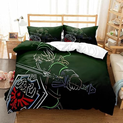 Shaari 3D Drucken Bettwäsche Set 155x220,Microfaser Einzelbett 1 Bettbezug Mit Reißverschluss + 2 Kissenbezüge 80x80