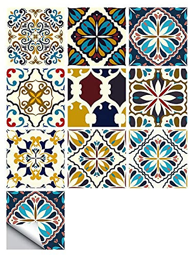 Tile Stickers, Self Adhesive Waterproof Moroccan Kitchen Bathroom Floor Wall Tile Sticker Mosaic Tile Transfers for Home Decors