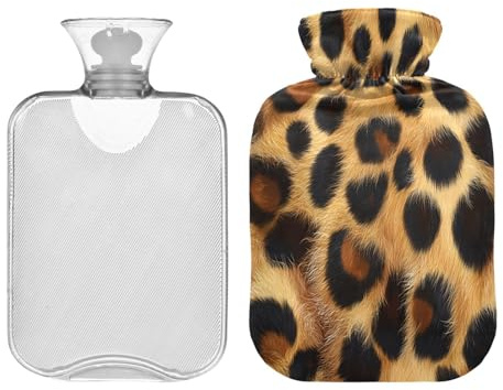 JUMBEAR Leopard Skin Print Hot Water Bottles with Soft Cover, Pain Relief Hot Water Bag 2 L for Hand Feet Warm Water Bags Sleeping Comfortably